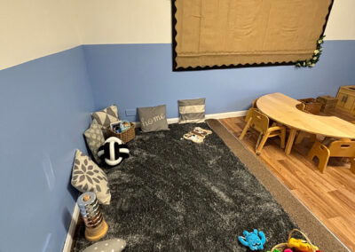 Reading and relaxing corner in the toddler room at Clarence House Boston